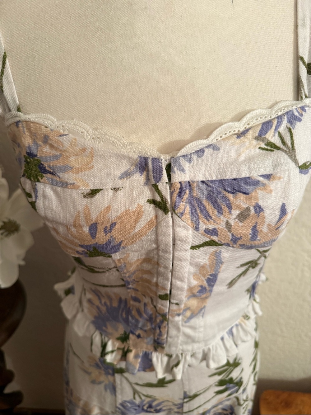 Reformation Anatolia Corset Tank & A-Line Midi Skirt linen Set white floral sz 4 - Picture 10 of 16